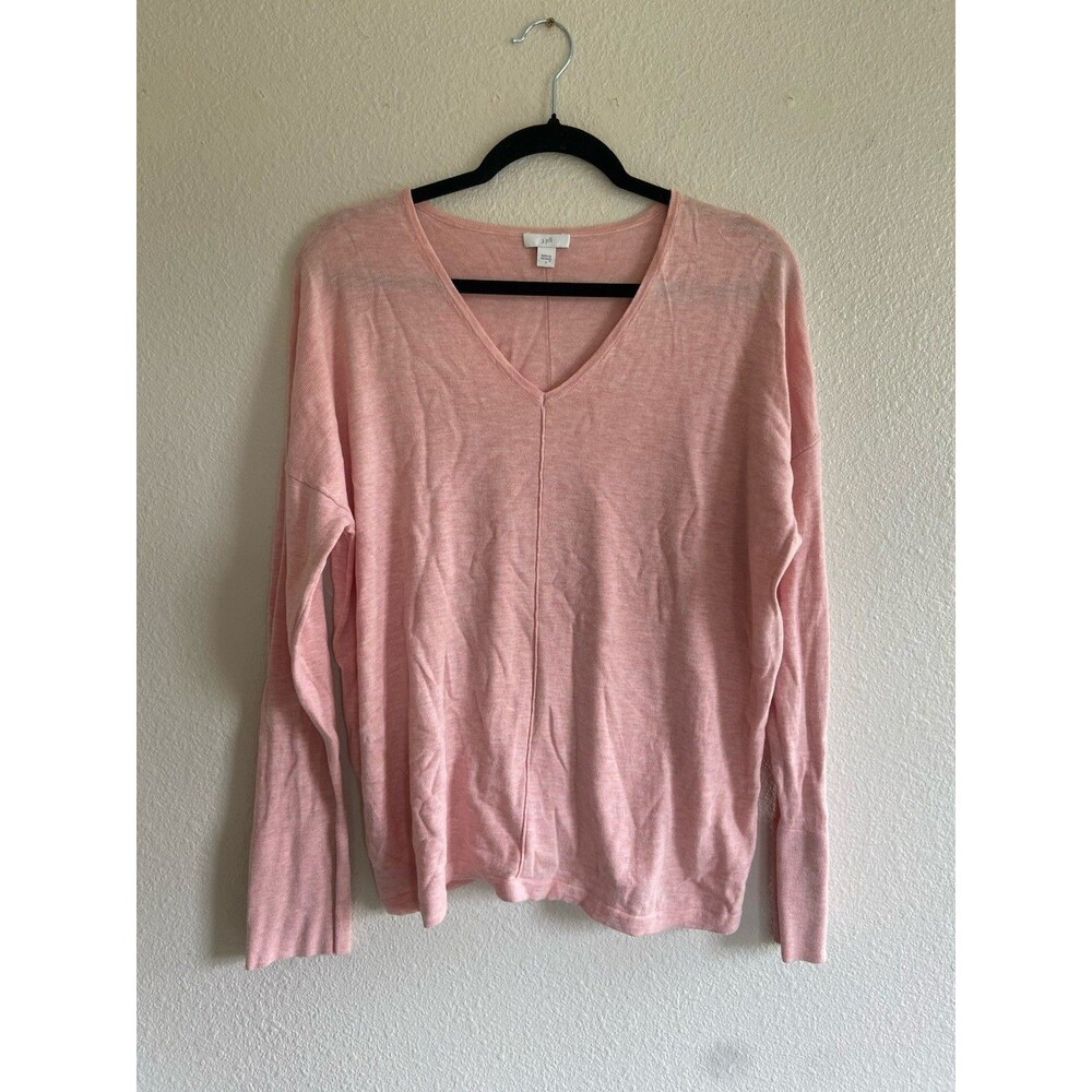 J. Jill Organically Grown Cotton Seamed Sweater Women's Large Pink V-Neck Casual
